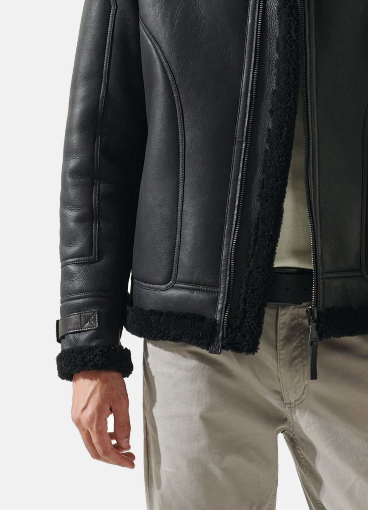 Men's Casual Black Shearling Leather Jacket