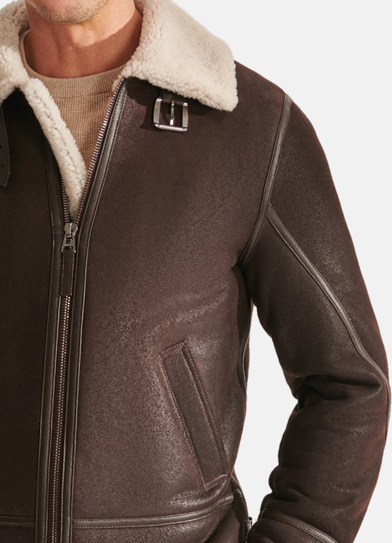 Men's Chocolate Brown Shearling Leather Jacket