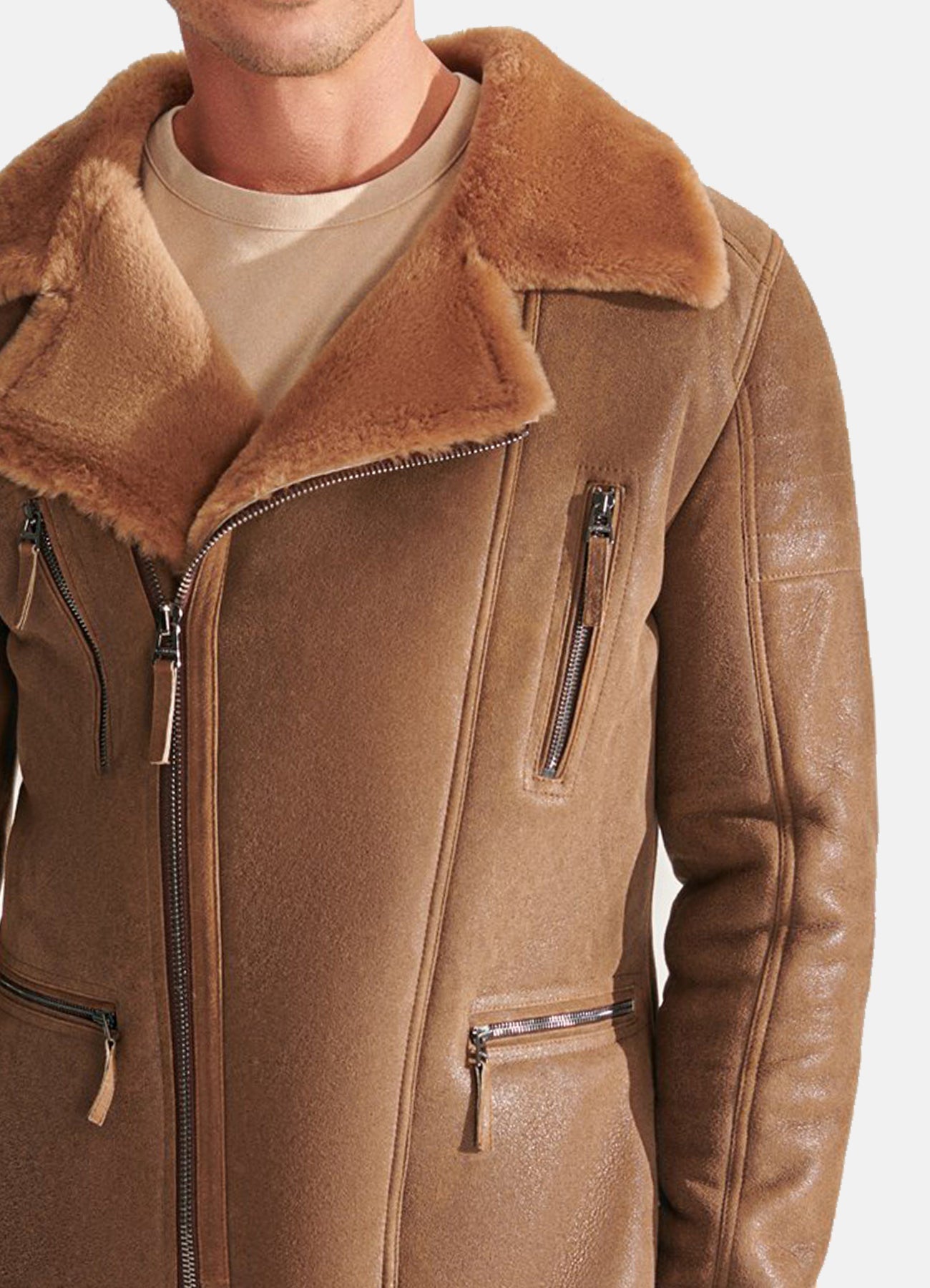 Men's Soft Tan Shearling Leather Jacket