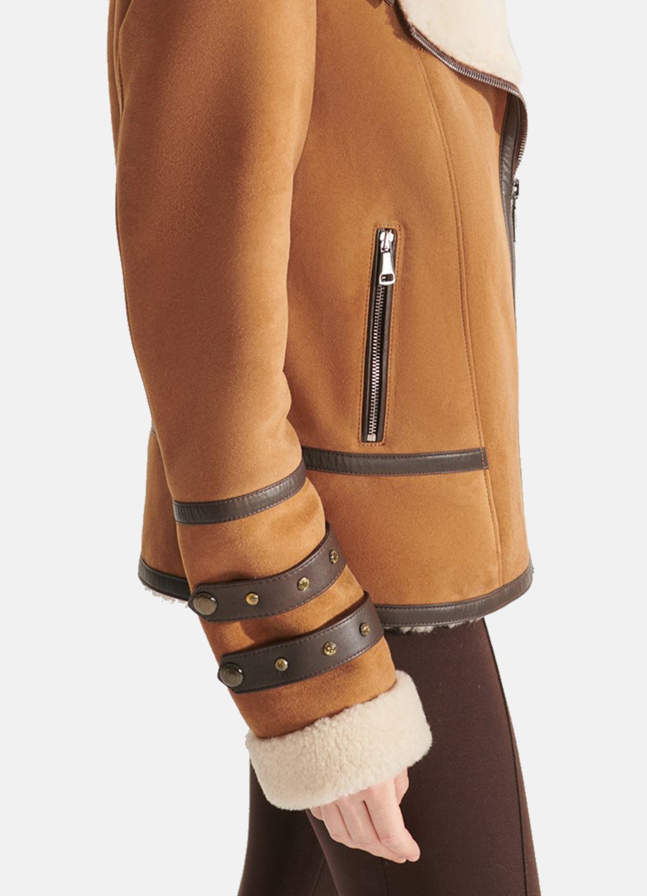 Women's Tan Suede Shearling Leather Jacket