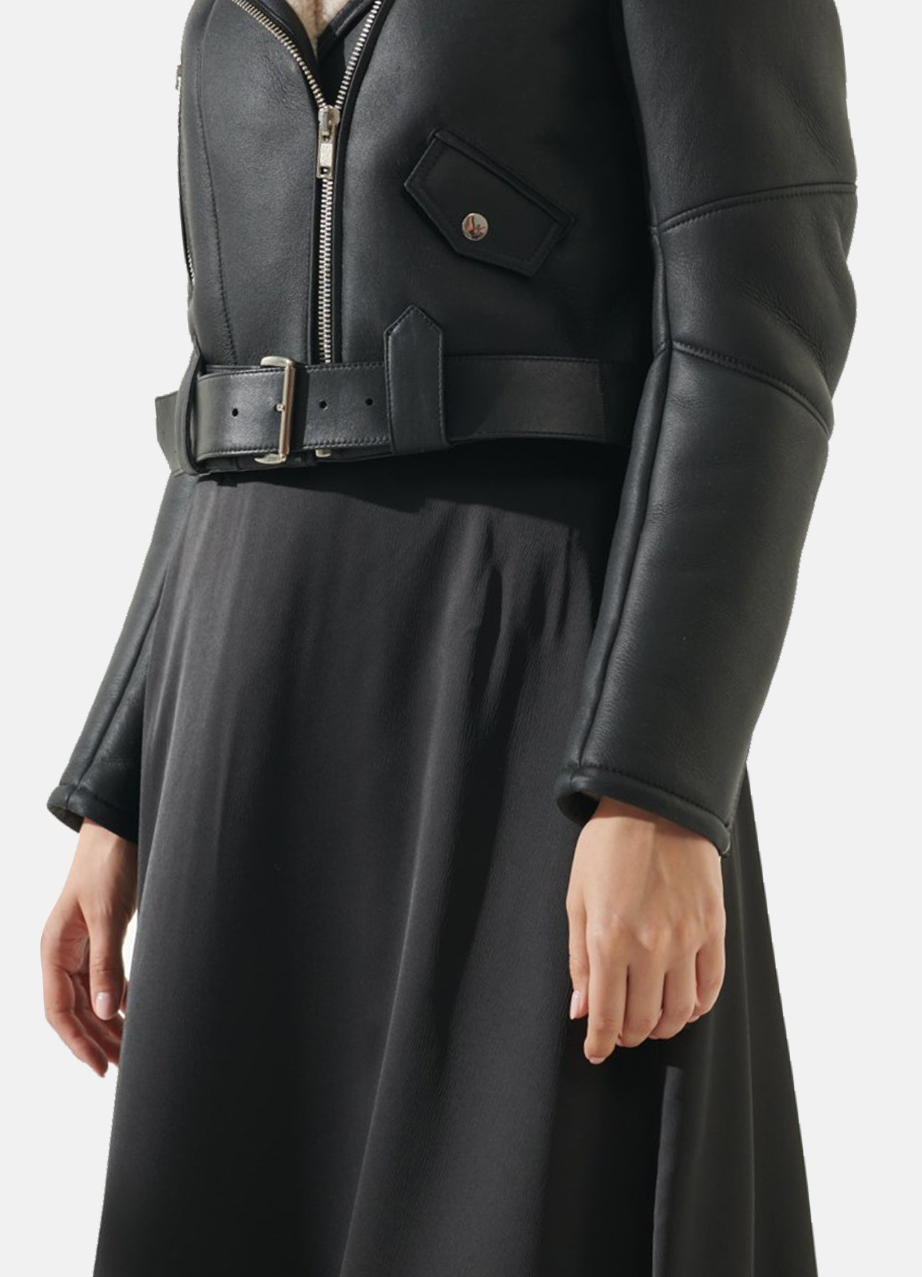Women's Black Short Length Shearling Leather Jacket