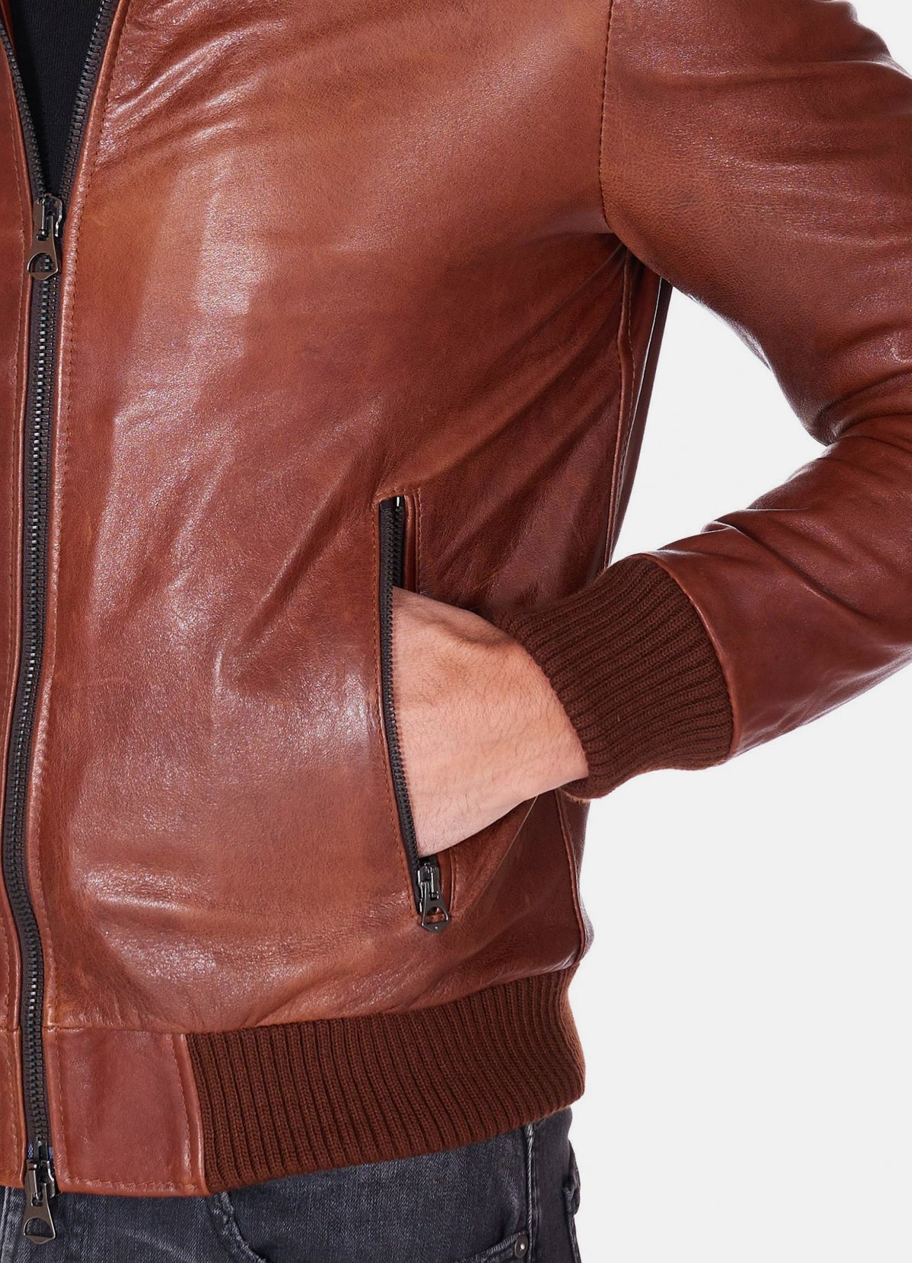 Men's Shiny Brown Bomber Leather Jacket