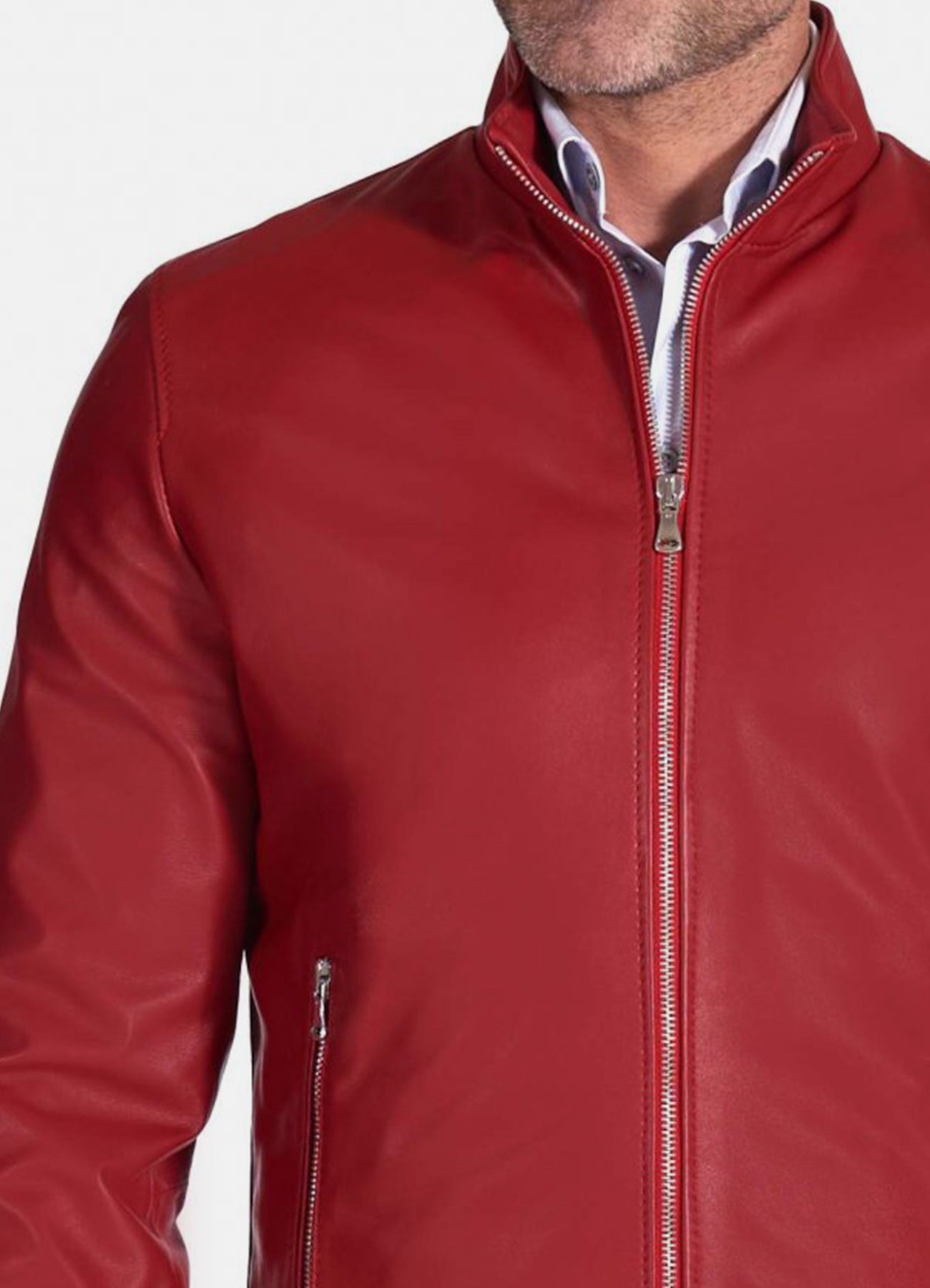 Men's Authentic Red Bomber Leather Jacket