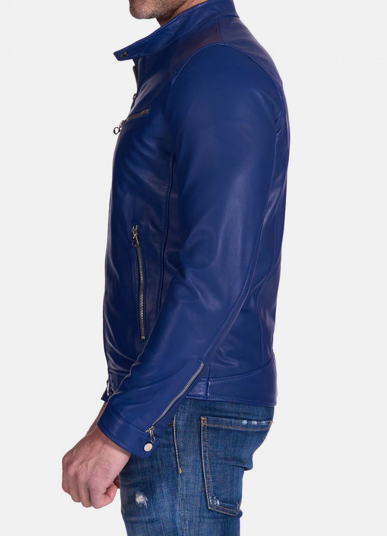Men's Ink Blue Biker Leather Jacket