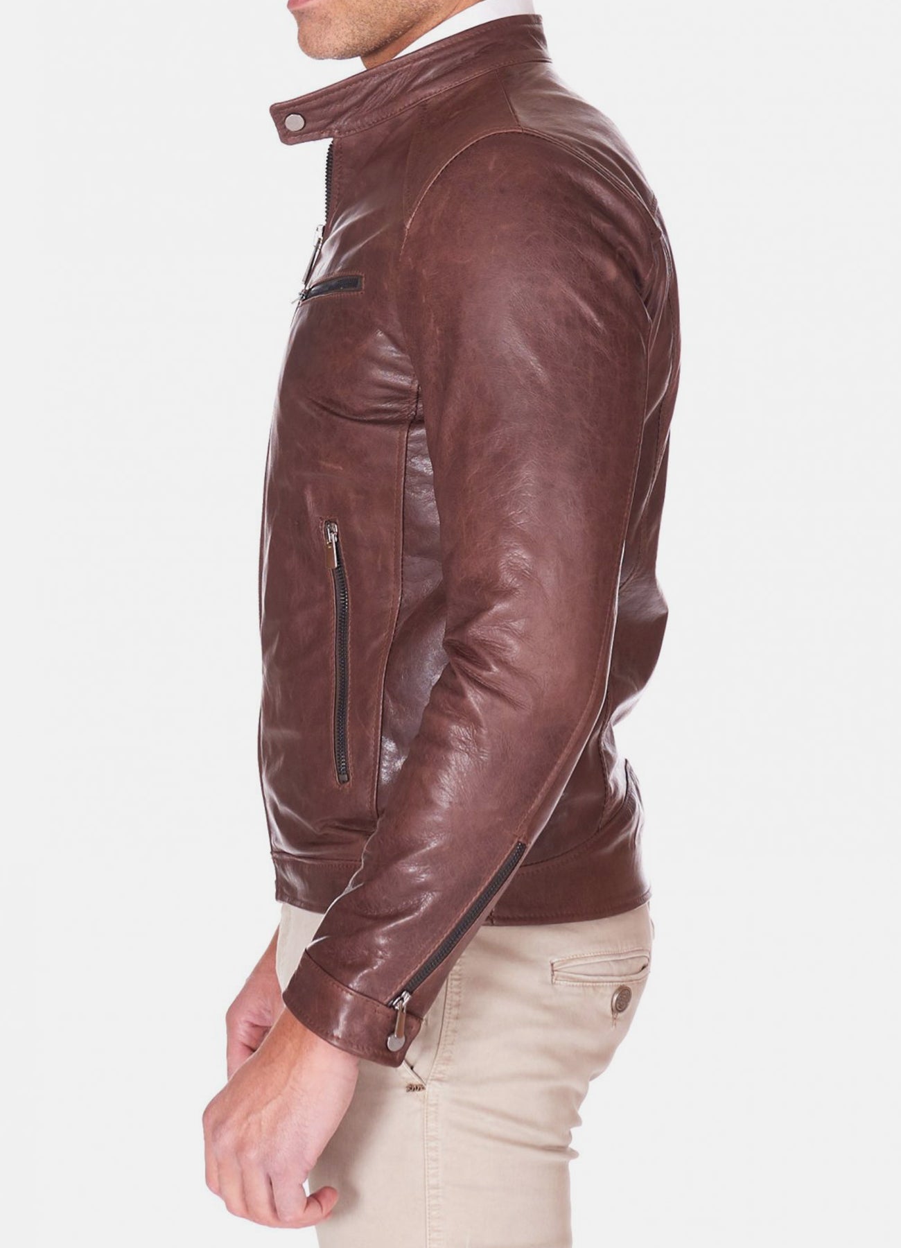 Men's Casual Style Brown Biker Leather Jacket