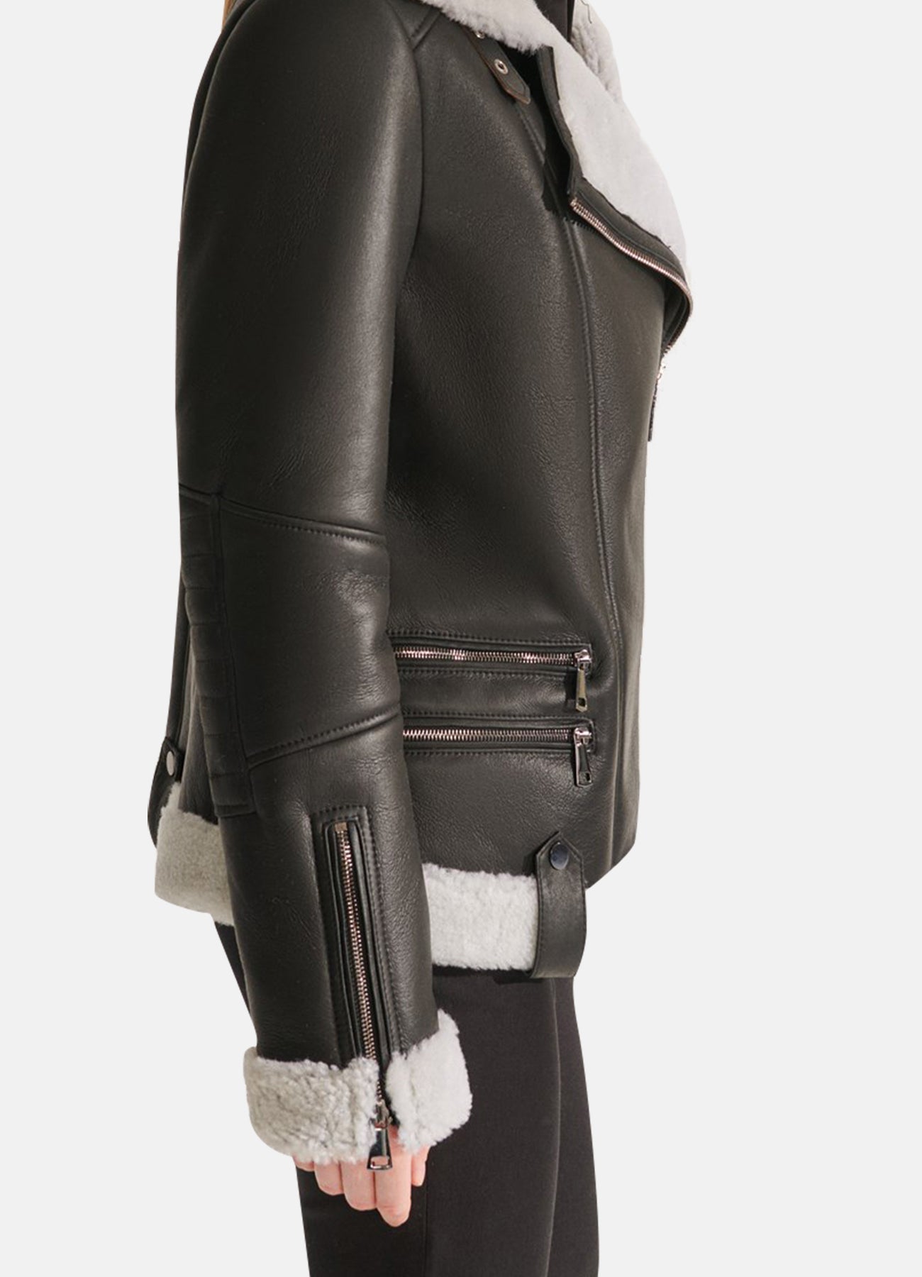 Women's Black Sport Shearling Leather Jacket