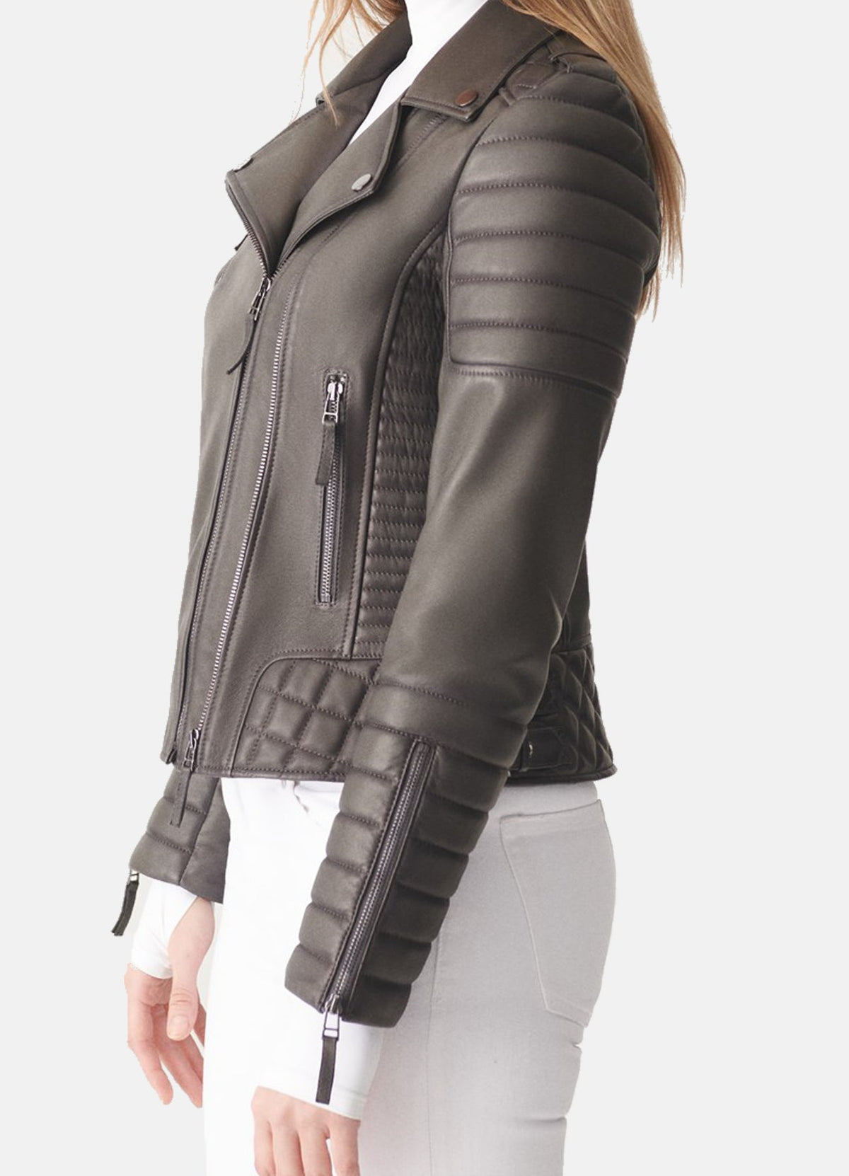 Women's Padded Black Biker Leather Jacket