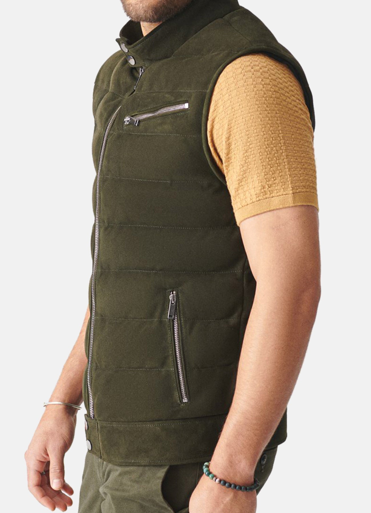 Men's Seaweed Green Suede Leather Vest