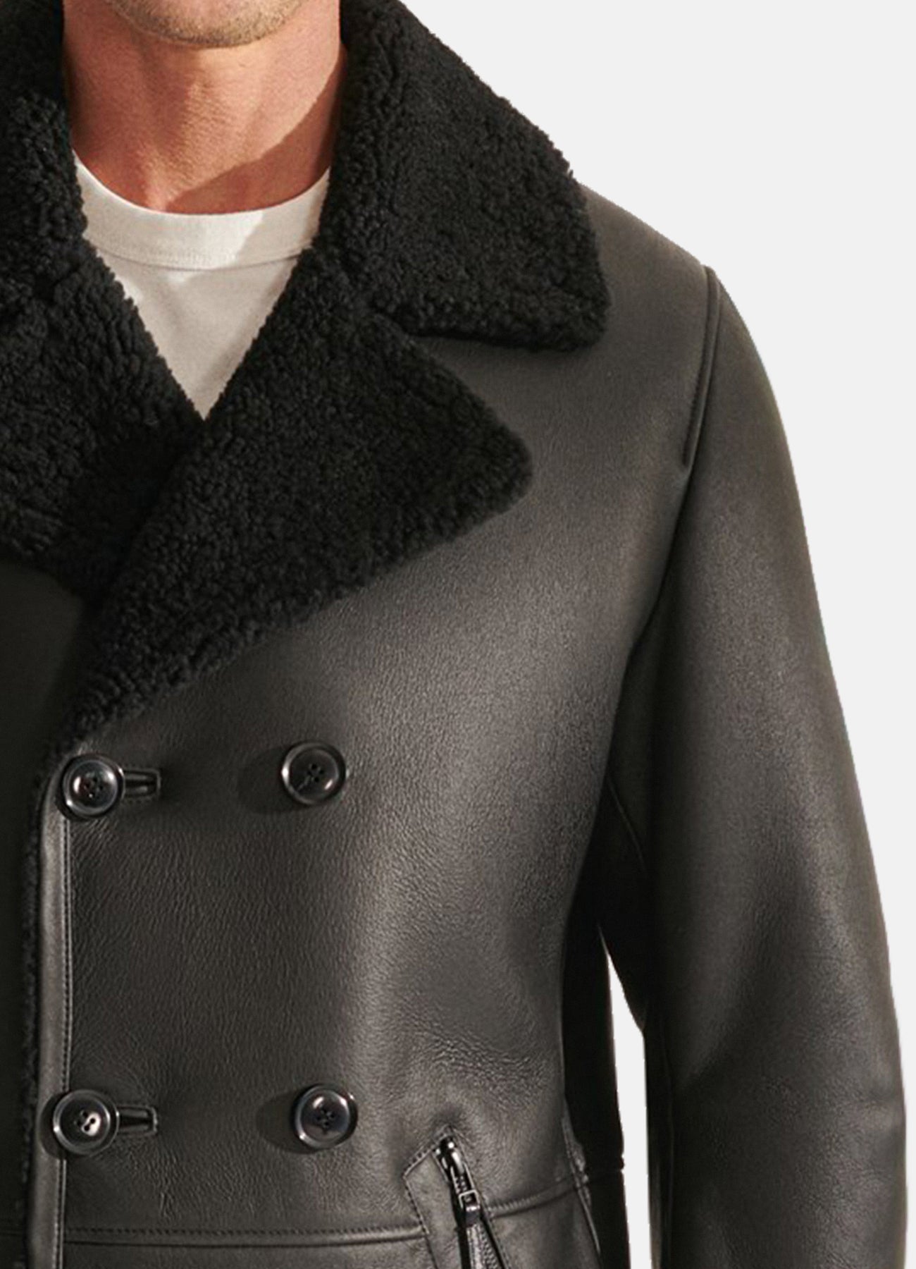 Men's Charcoal Black Shearling Leather Jacket