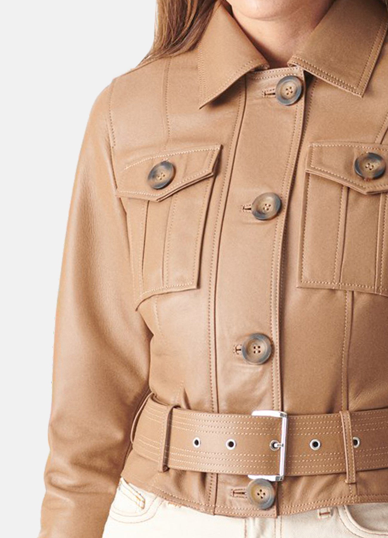 Women's Authentic TAN Biker Leather Jacket