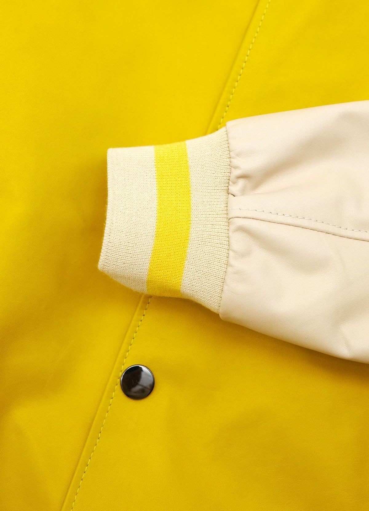 Men's Yellow Beige Leather Varsity Jacket