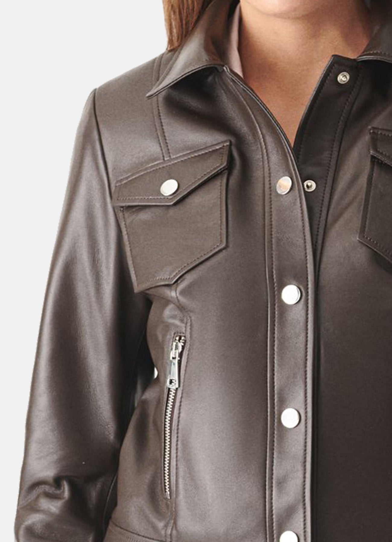 Women's Dark Brown Sports Biker Leather Jacket