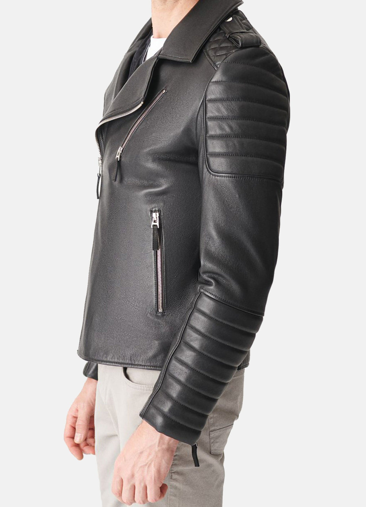 Men's Quilted Charcoal Black Biker Leather Jacket