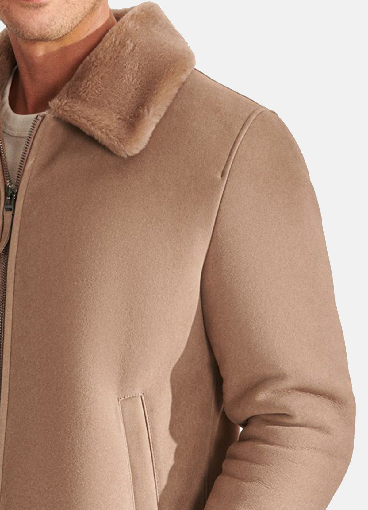 Men's Beige Sports Shearling Leather Jacket