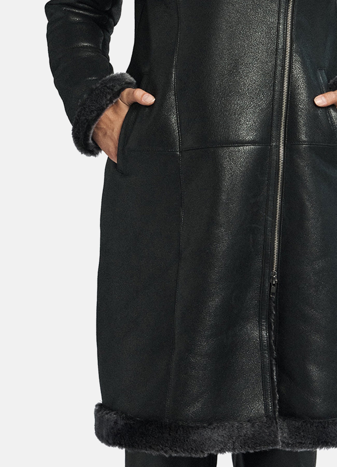 Women's Shiny Black Shearling Leather Coat