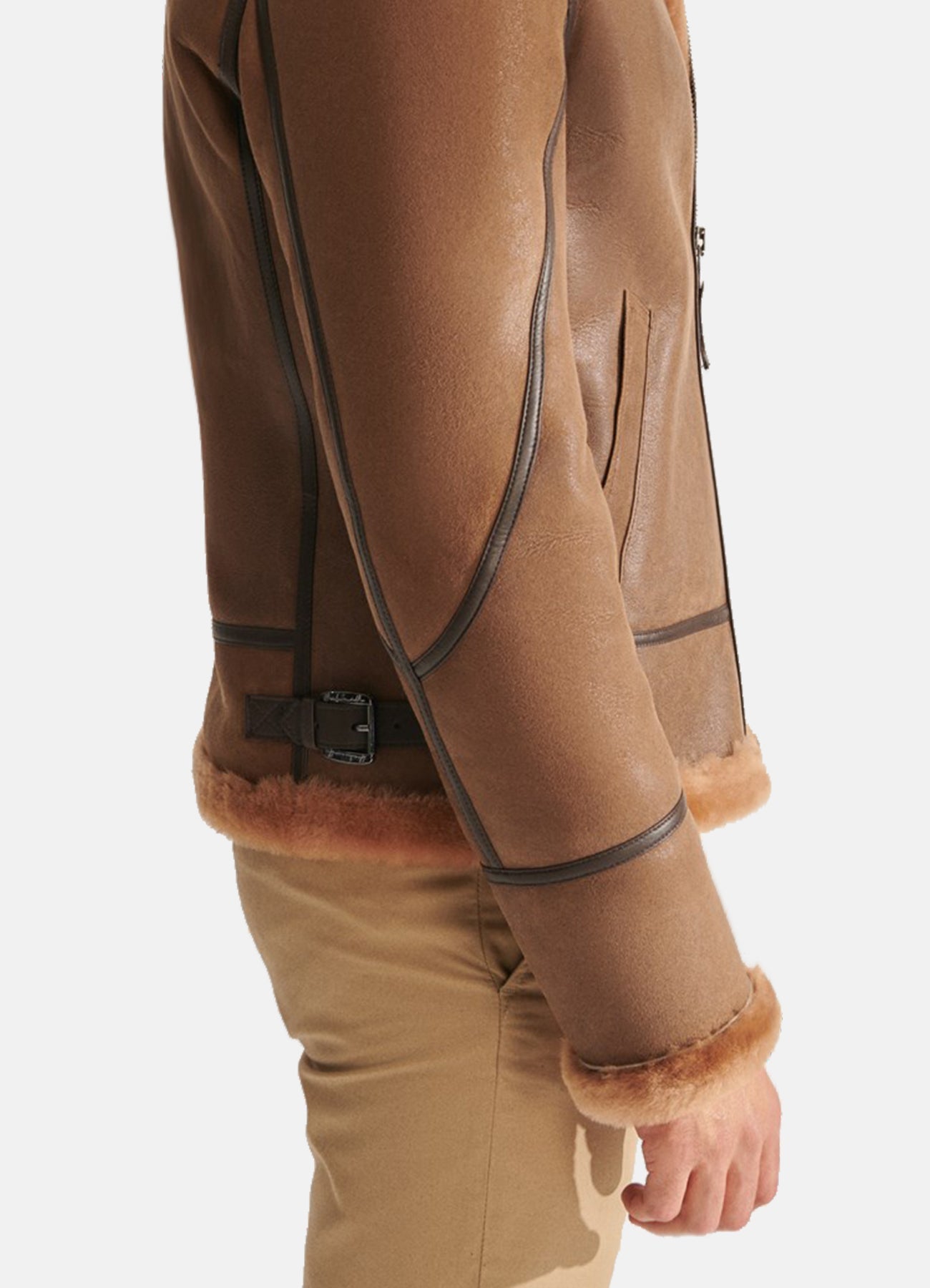 Men's Camel Brown Vintage Shearling Leather Jacket