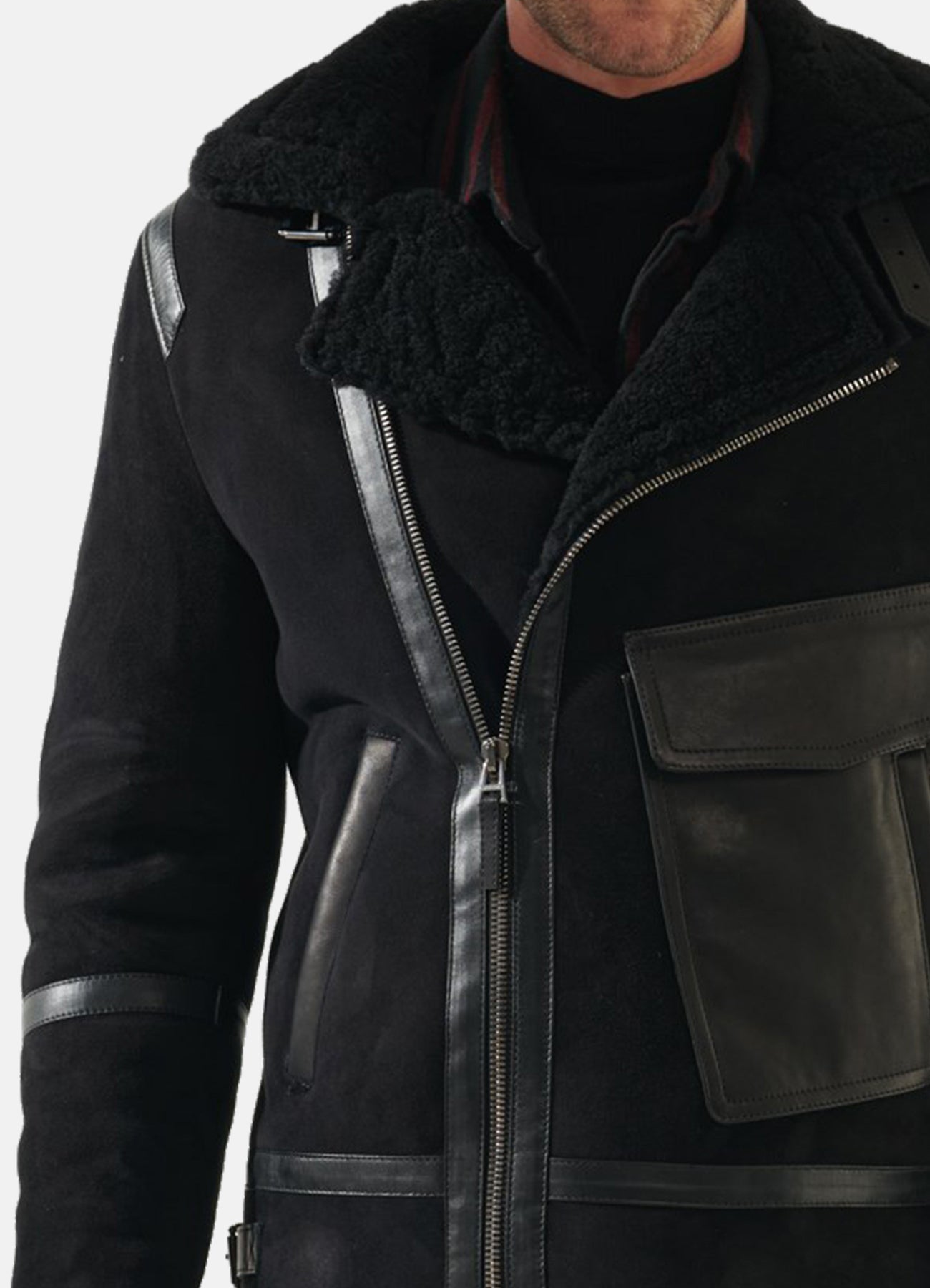 Men's Deep Black Shearling Leather Jacket