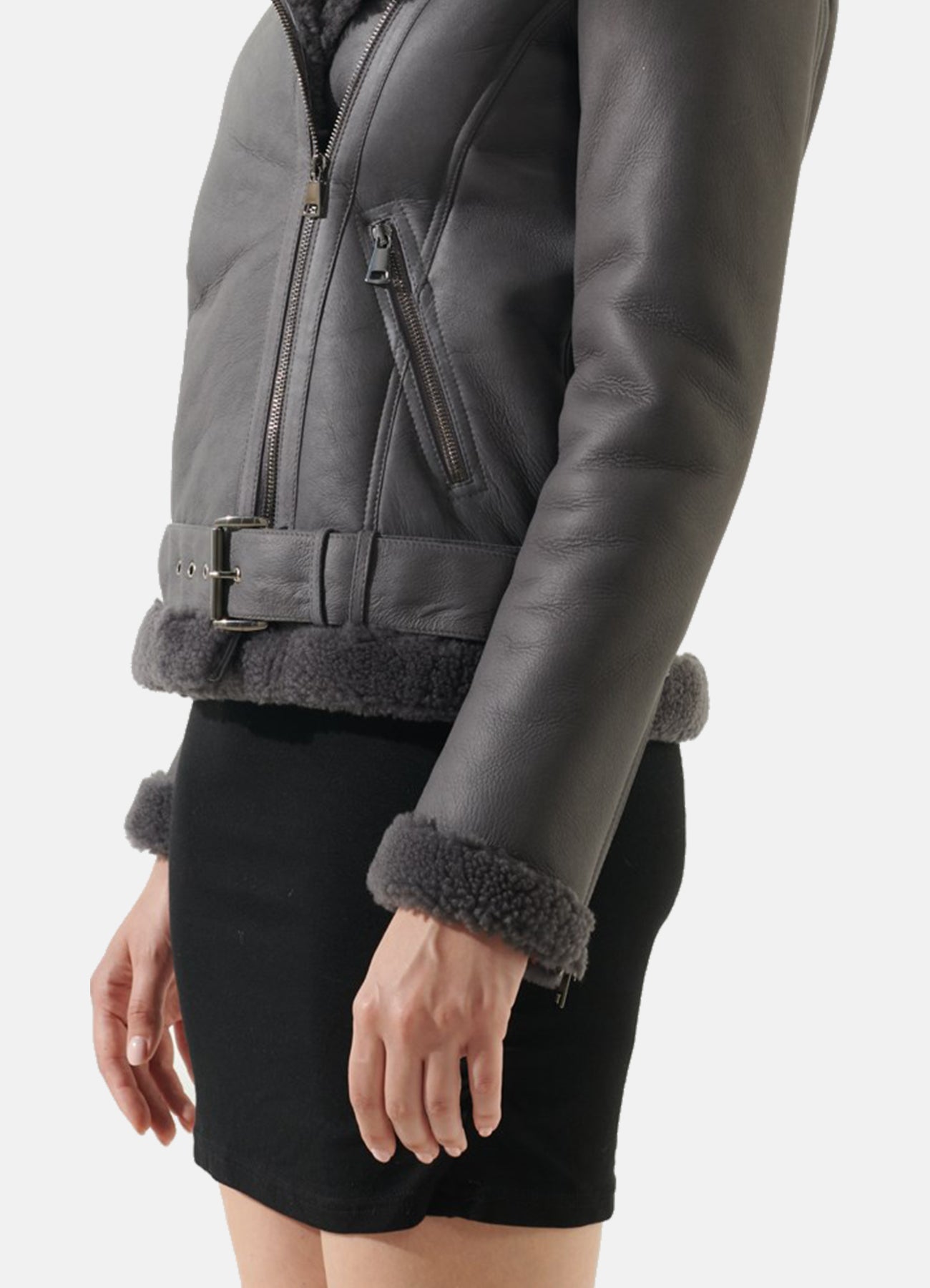 Women's Vintage Grey Shearling Leather Jacket
