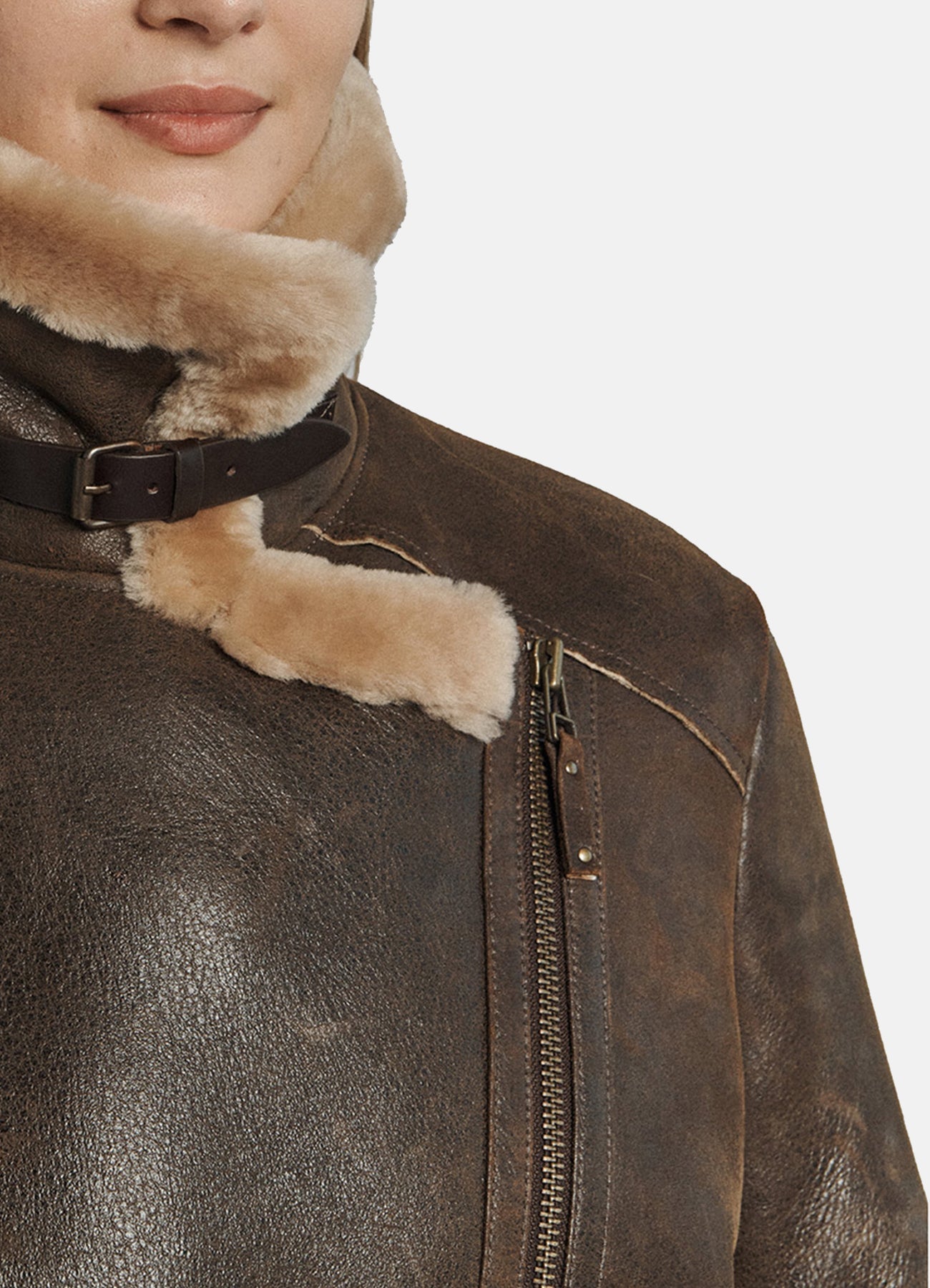 Women's Oversized Brown Shearling Leather Jacket