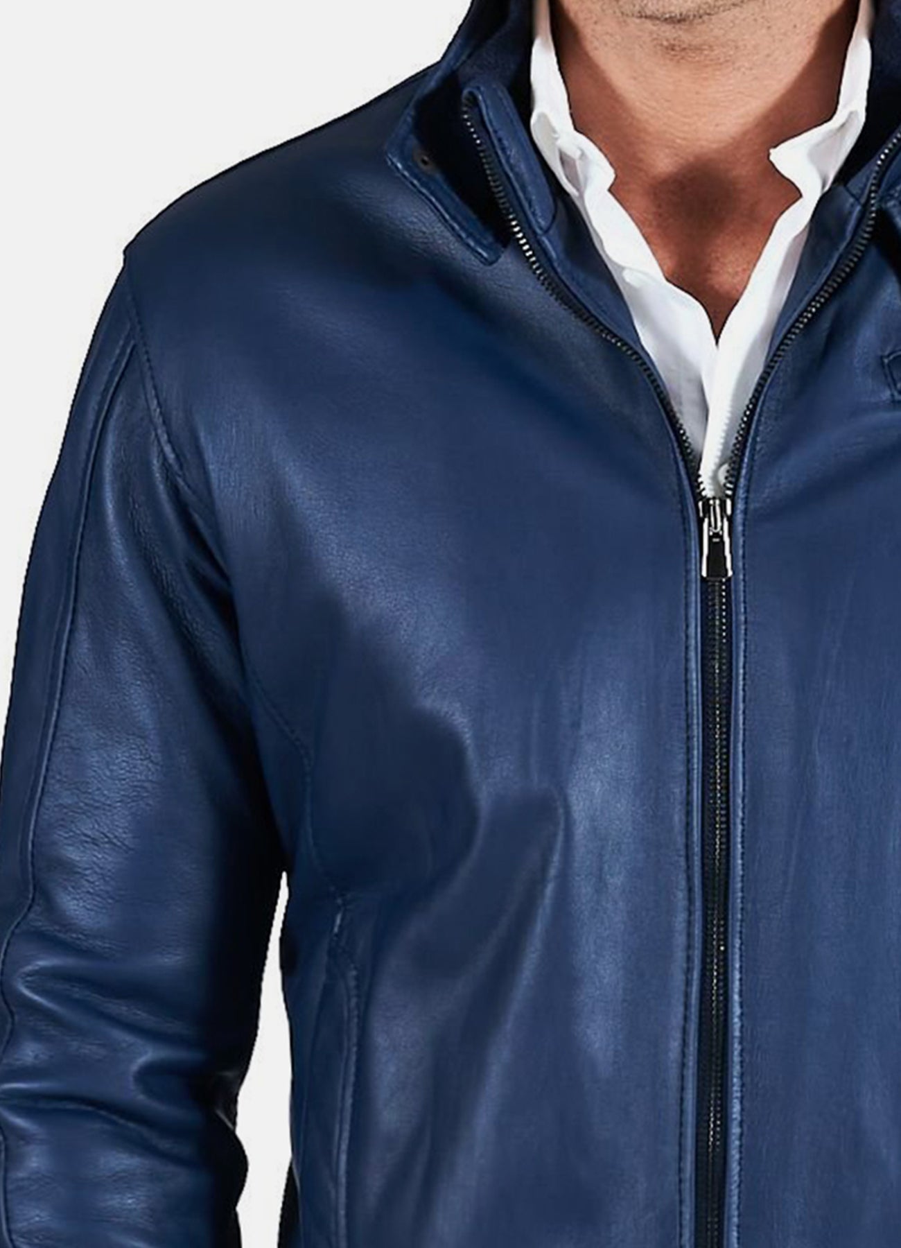 Men's Shiny Blue Bomber Leather Jacket