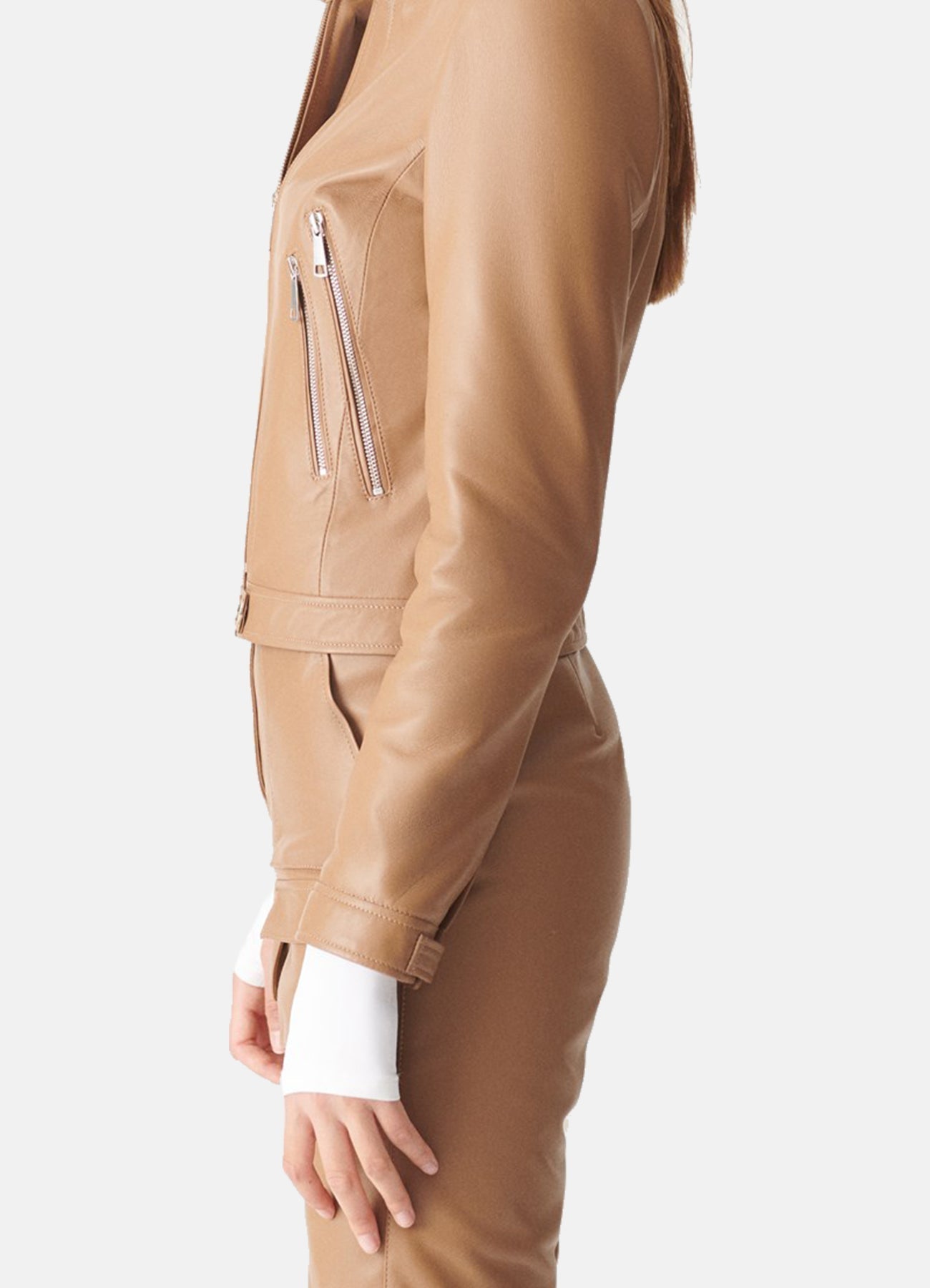 Women's Tan Sports Biker Leather Jacket