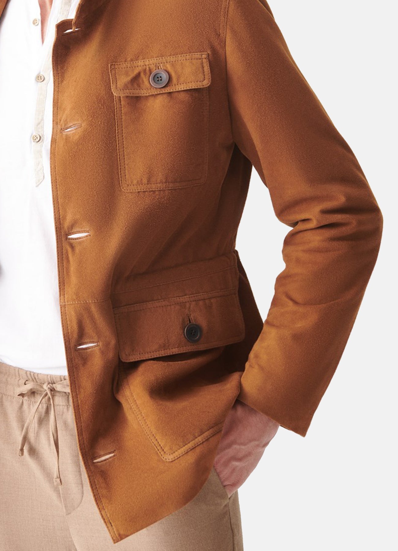 Men's TAN Long Length Suede Leather Jacket