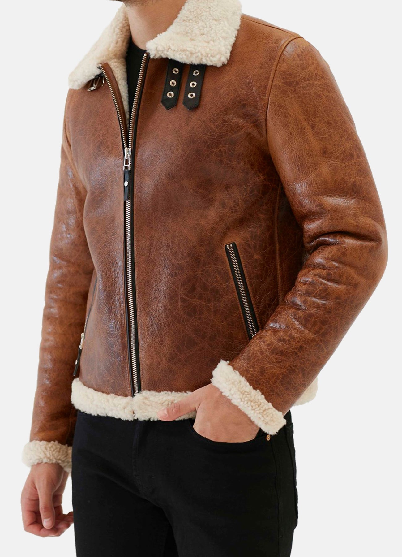 Men's Distressed Brown Shearling Leather Jacket