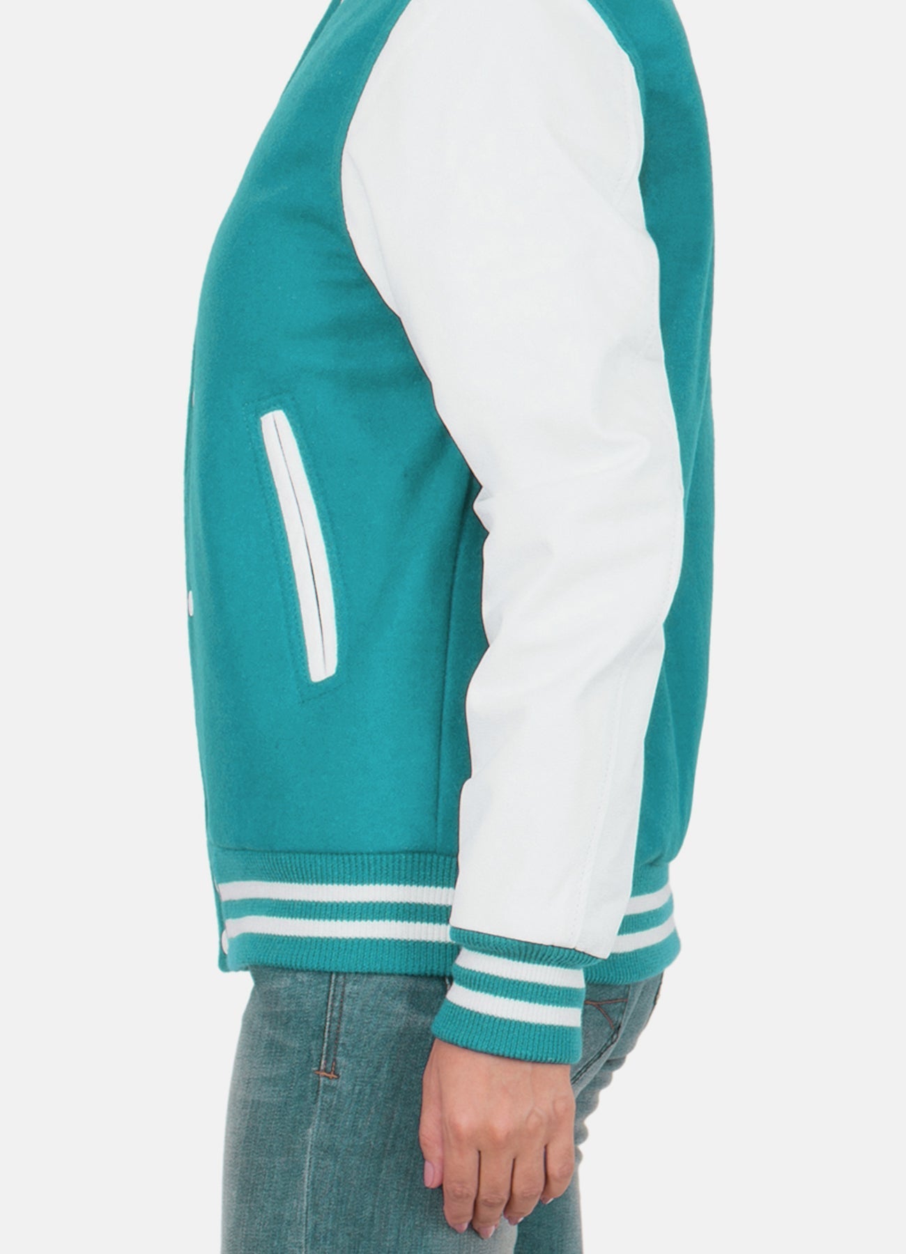 Women's Cyan and White Varsity Jacket