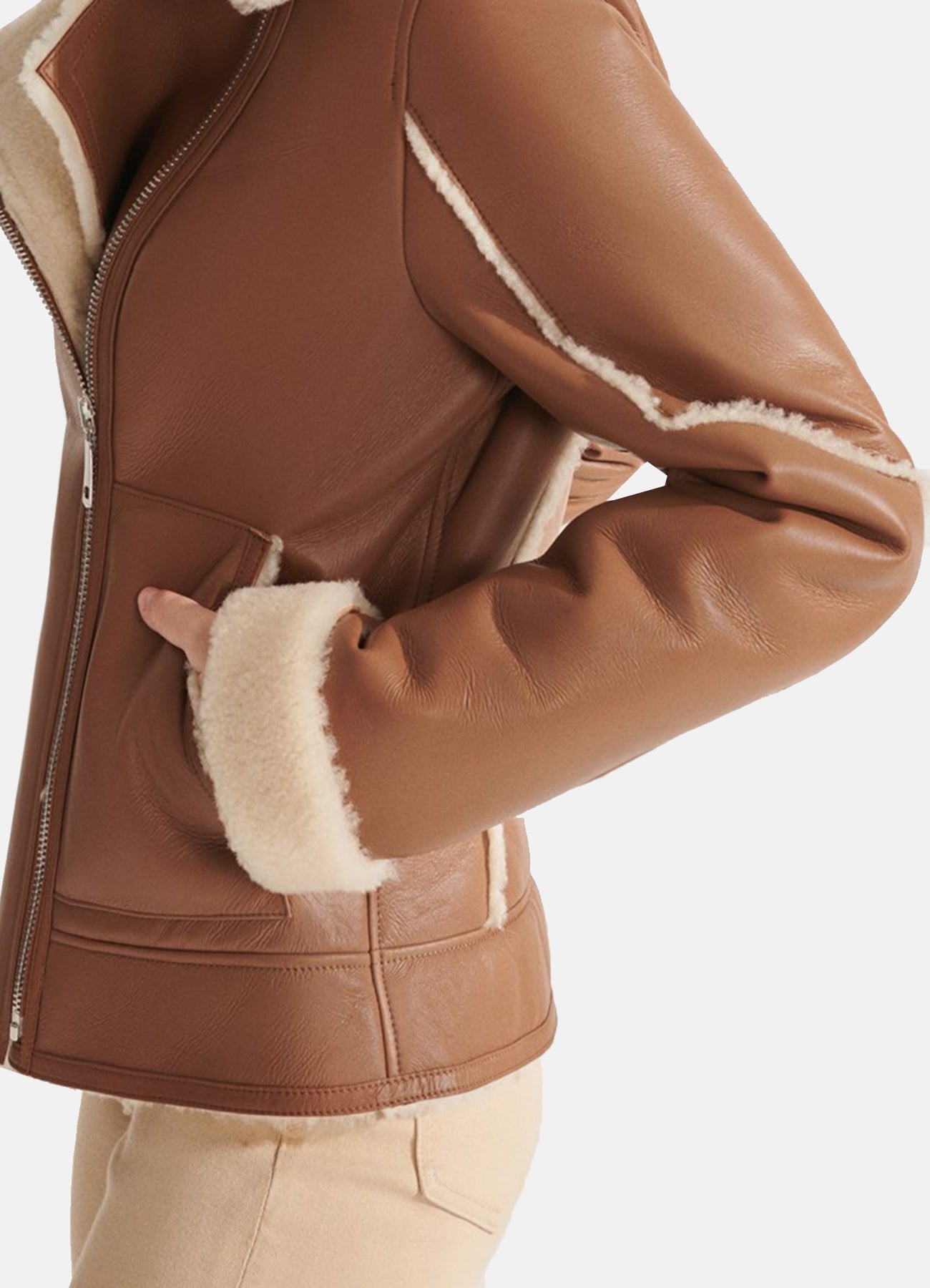 Women's TAN Sports Shearling Leather Jacket
