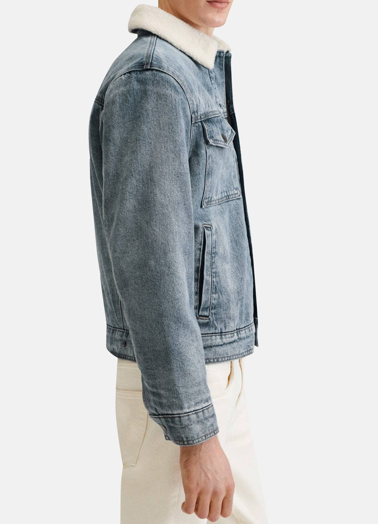 Men's Light Blue Denim Shearling Jacket