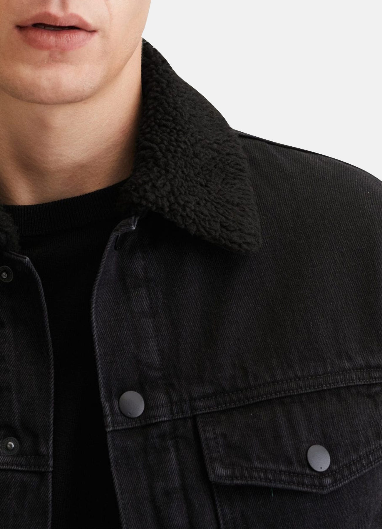 Men's Deep Black Denim Shearling Jacket