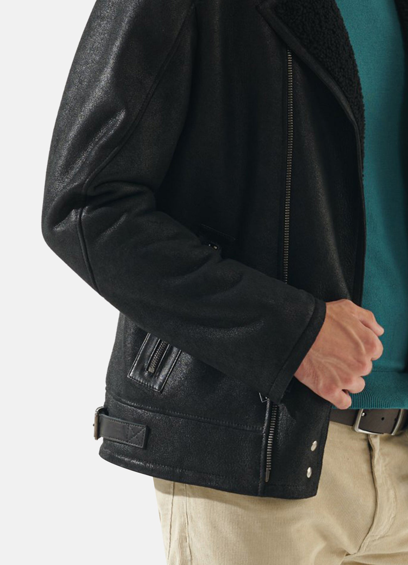 Men's Jade Black Shearling Leather Jacket