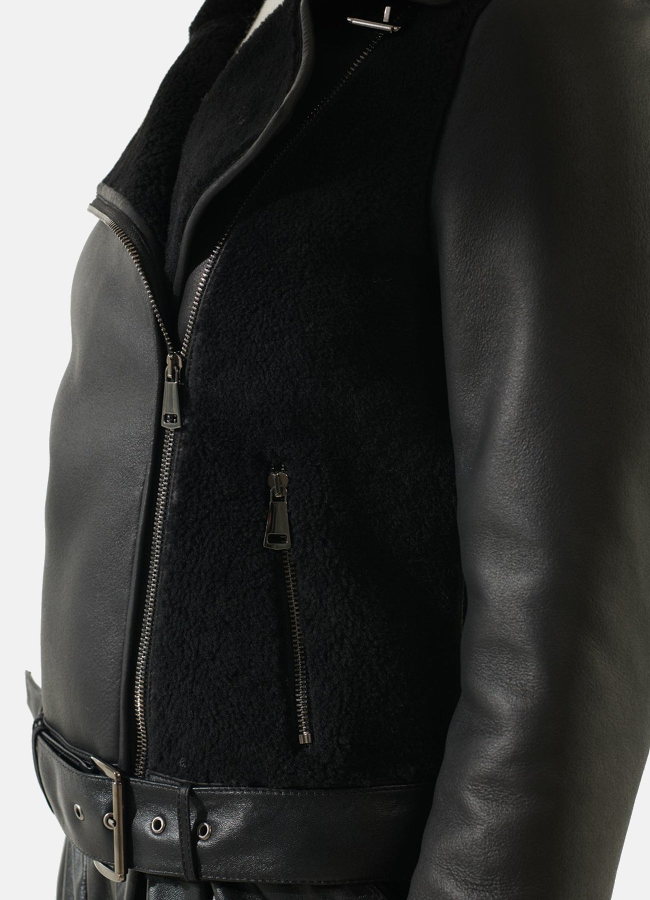 Women's Shiny Black Shearling Leather Jacket
