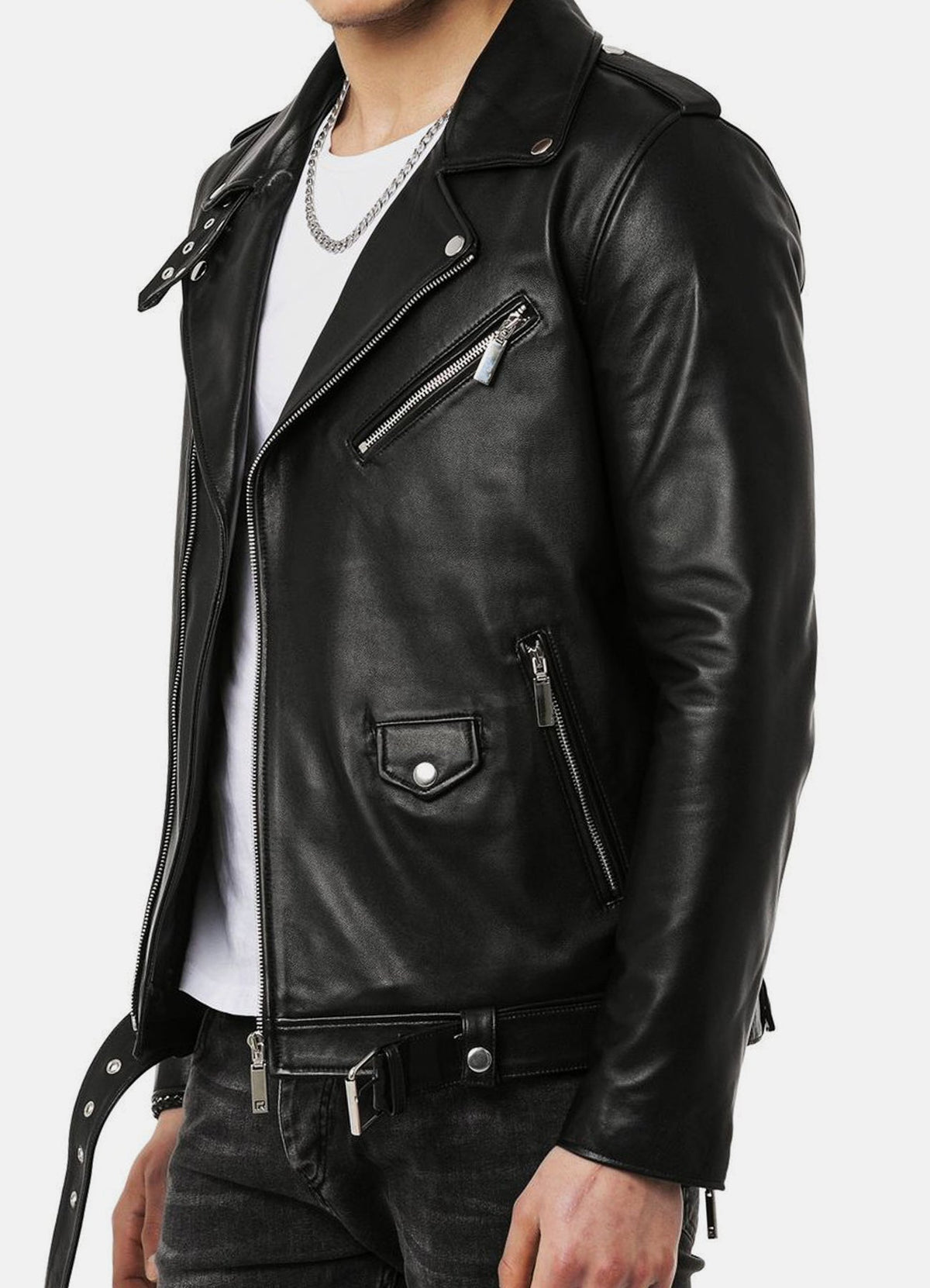 Men's Deep Black Biker Leather Jacket