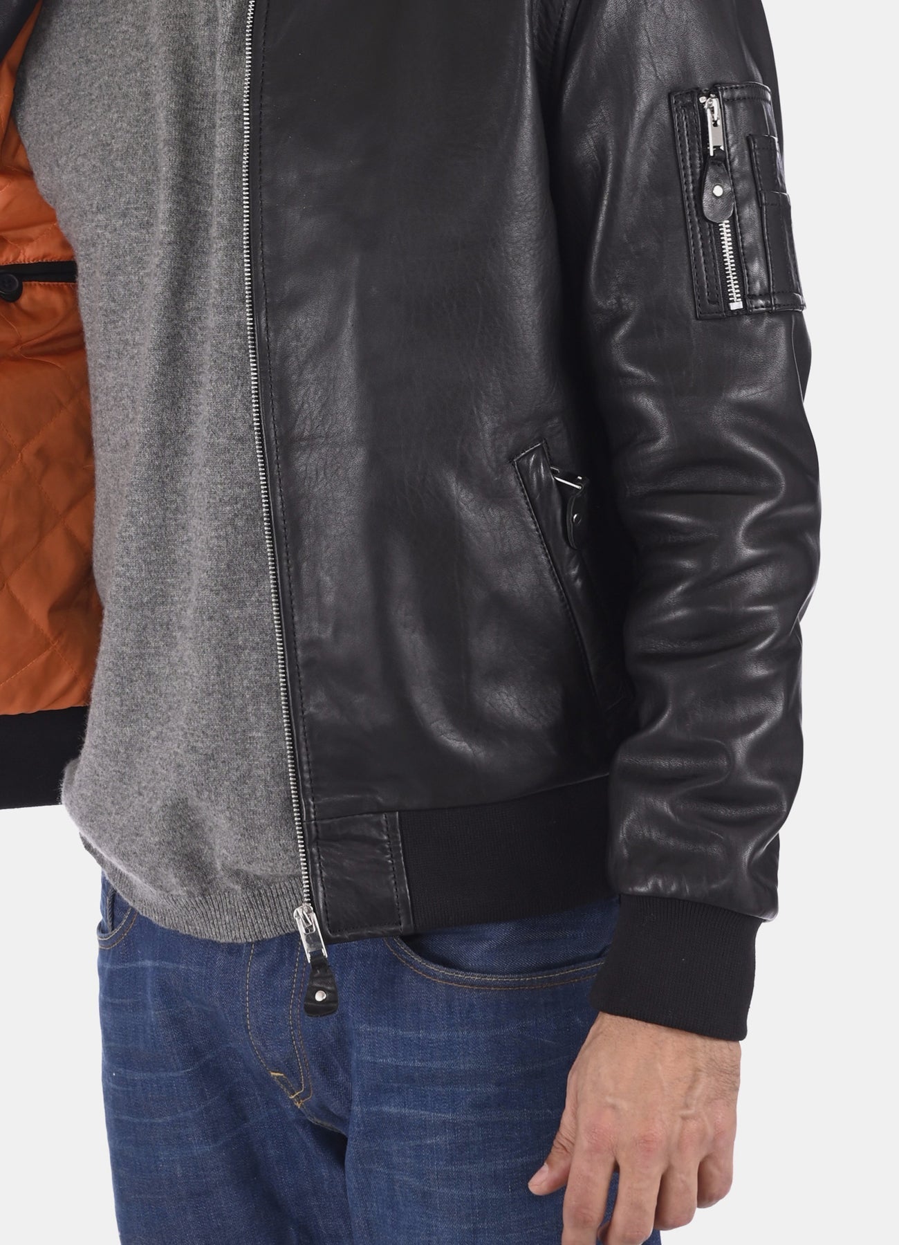 Men's Ink Black Bomber Leather Jacket