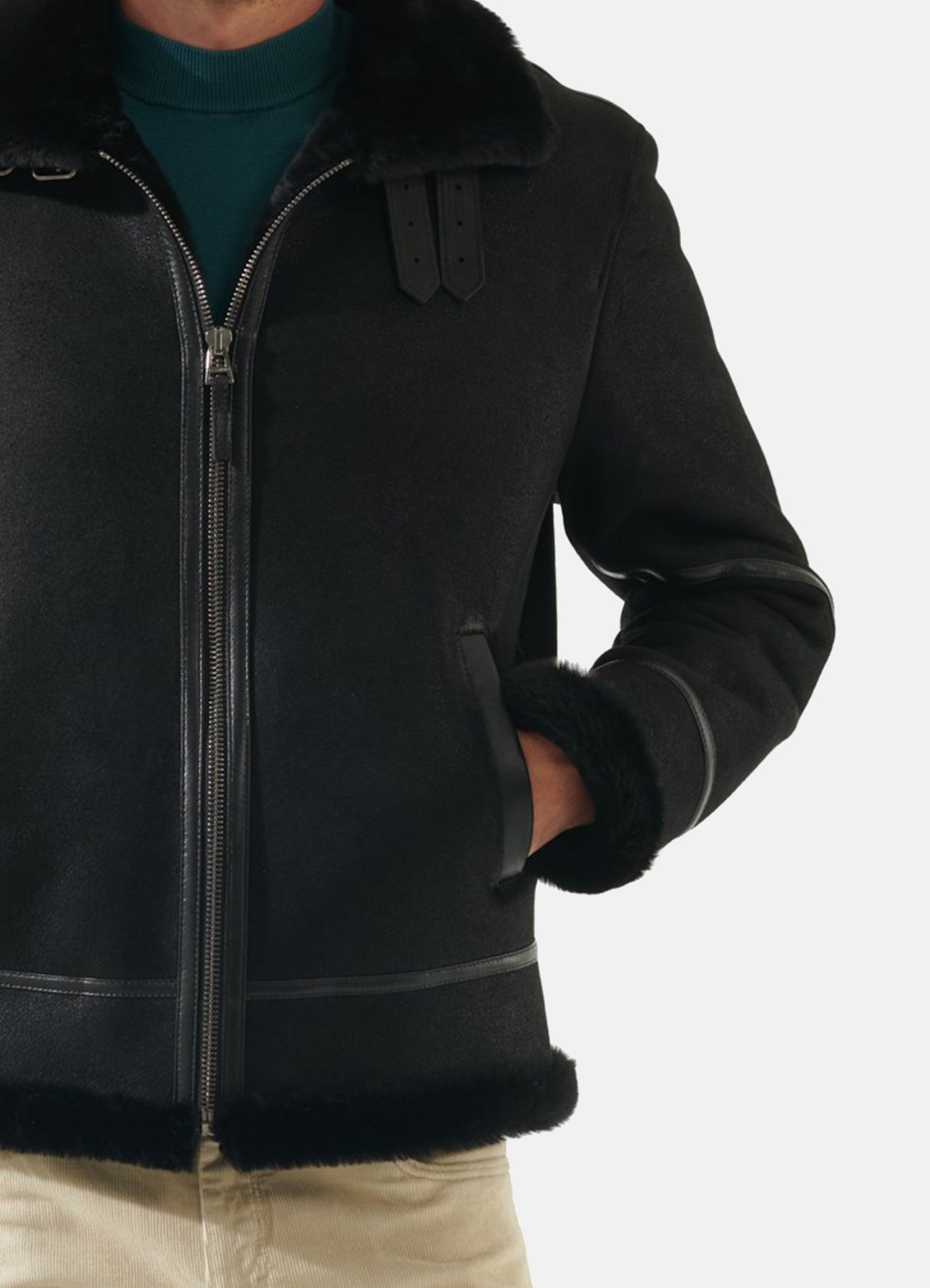Men's Jet Black Shearling Leather Jacket