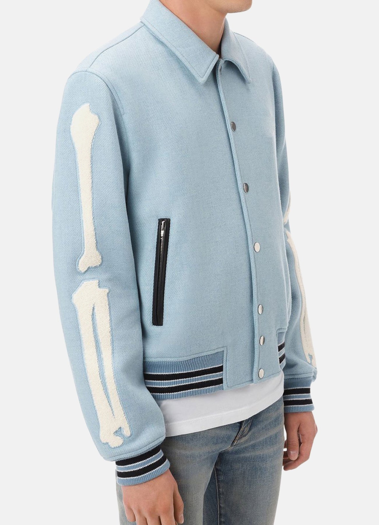 Men's Baby Blue Bone Design Varsity Jacket