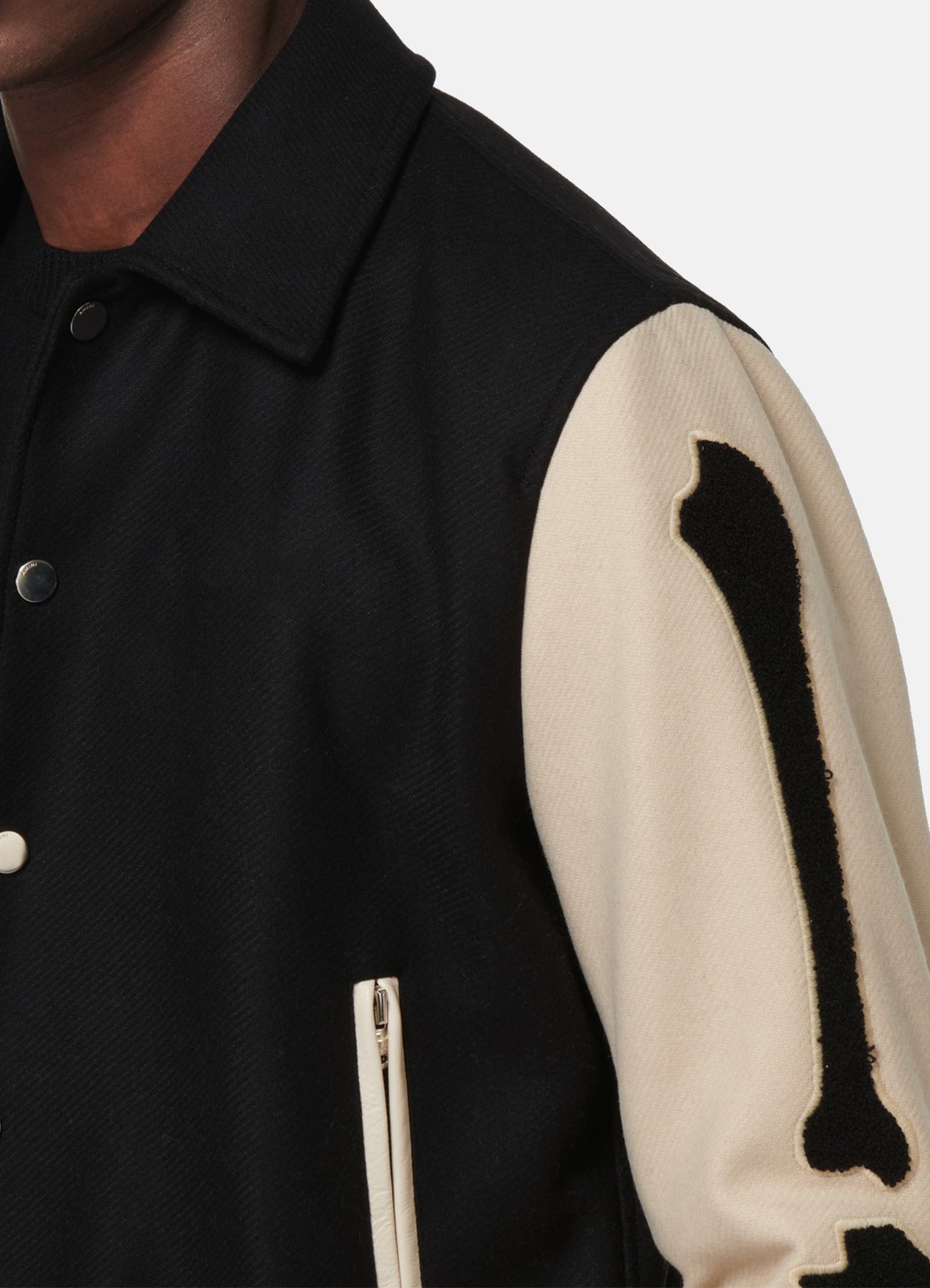 Men's Black and Beige Bone Design Varsity Jacket