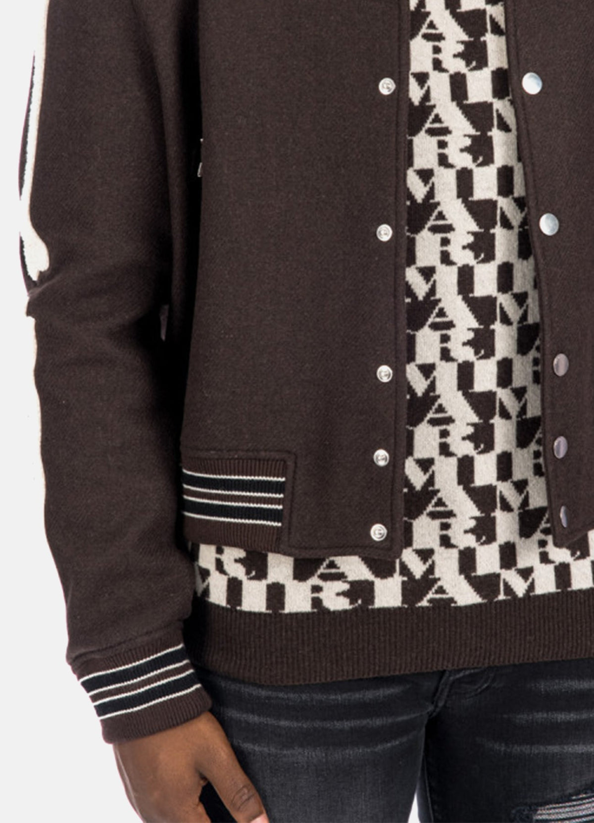 Men's Dark Brown Bone Design Varsity Jacket