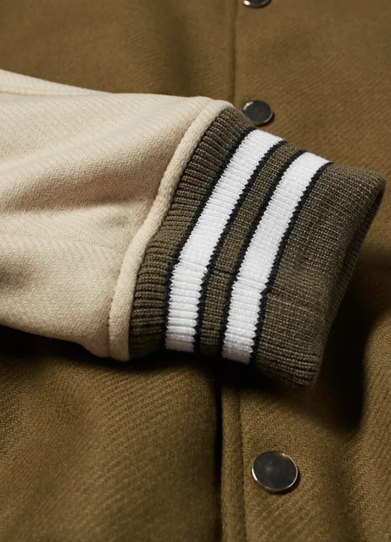 Men's Olive Green and Beige Bone Design Varsity Jacket