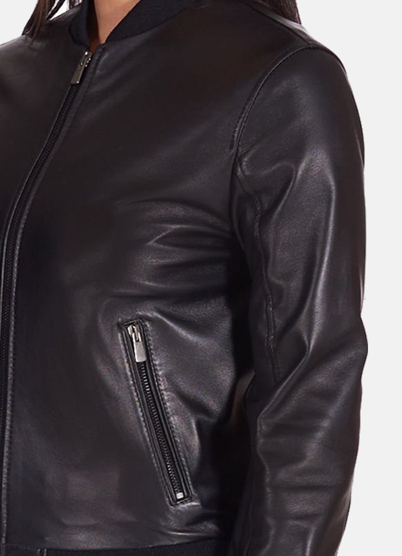 Women's Matt Black Bomber Leather Jacket