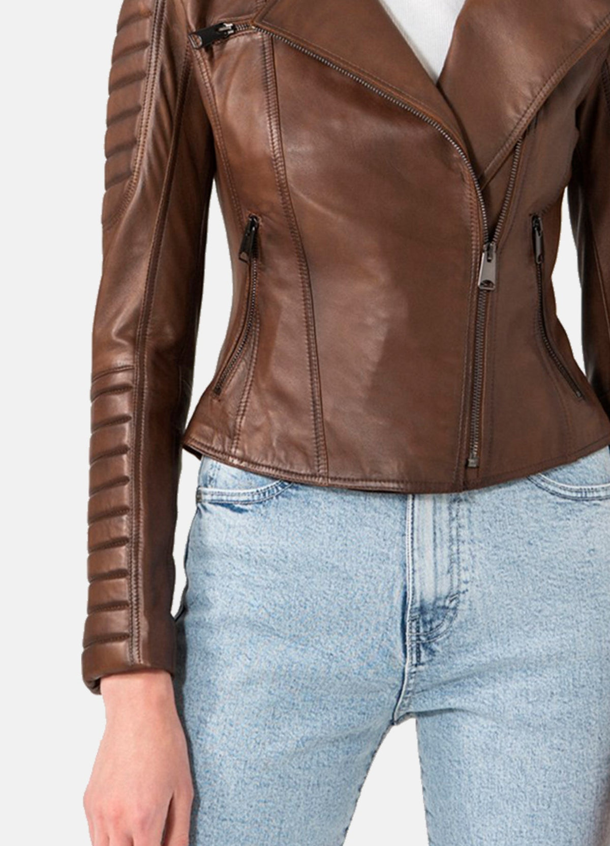 Women's Quilted Brown Biker Leather Jacket