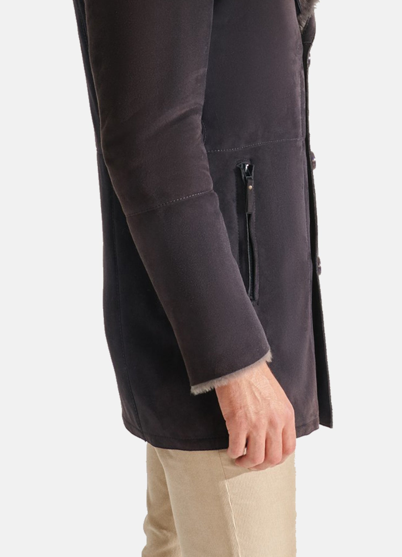 Men's Navy Blue Shearling Leather Coat