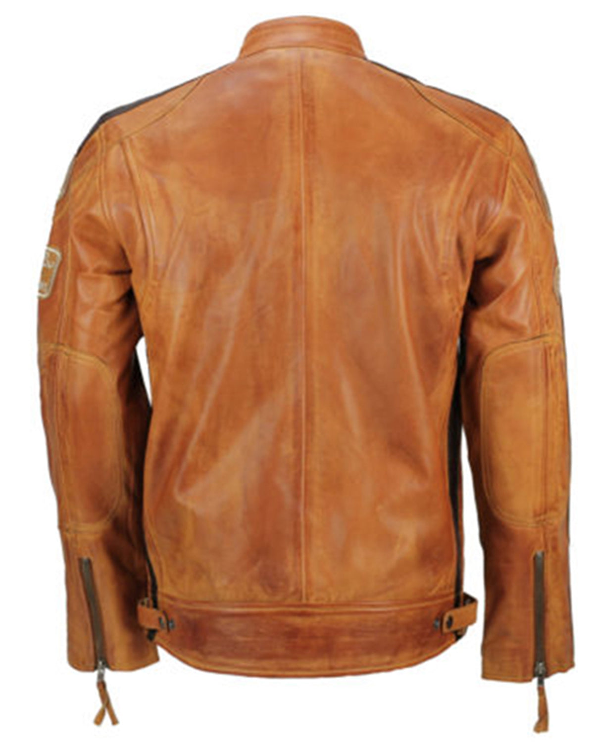 Men Tan Leather Biker Vintage Xpode Jacket With Patches
