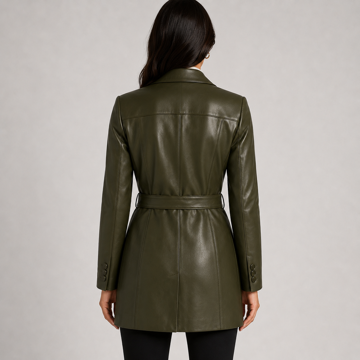 Olive Vale Belted Leather Blazer Coat