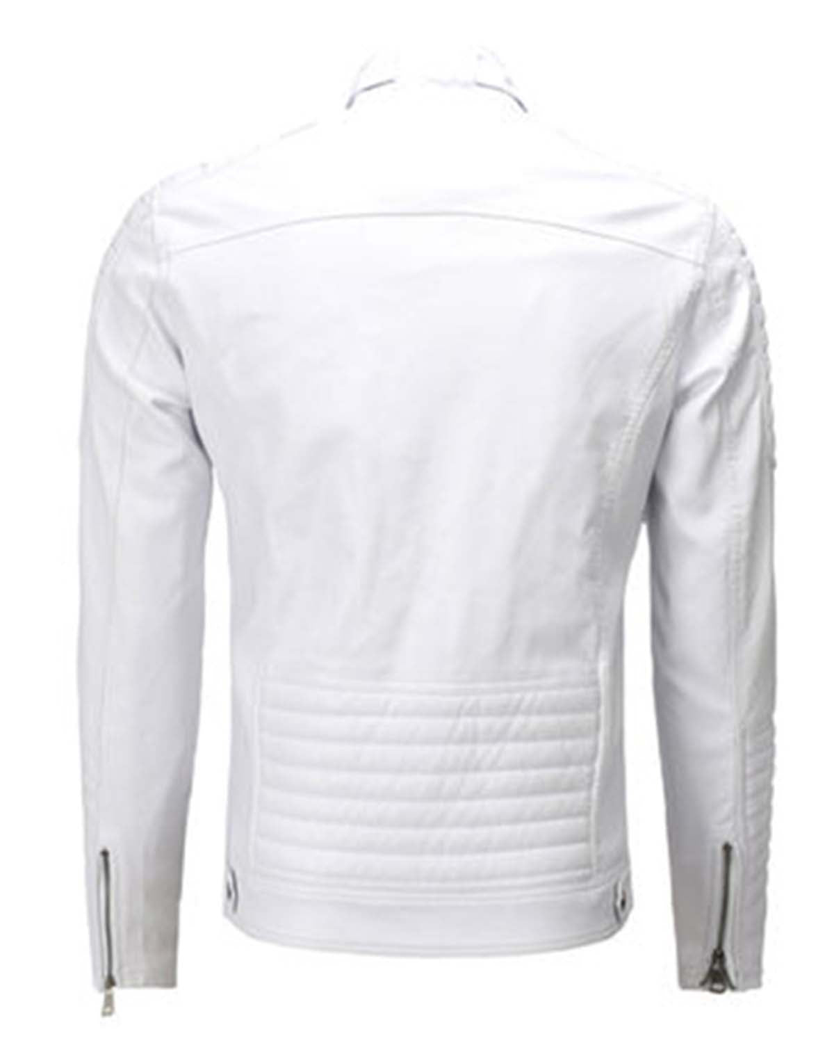 Vintage Motorcycle Men's White Biker Leather Jacket