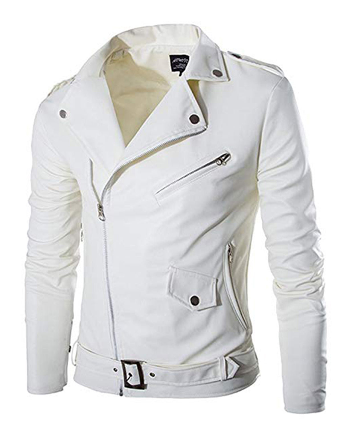 Brando Men’s Motorcycle Biker White Leather Jacket