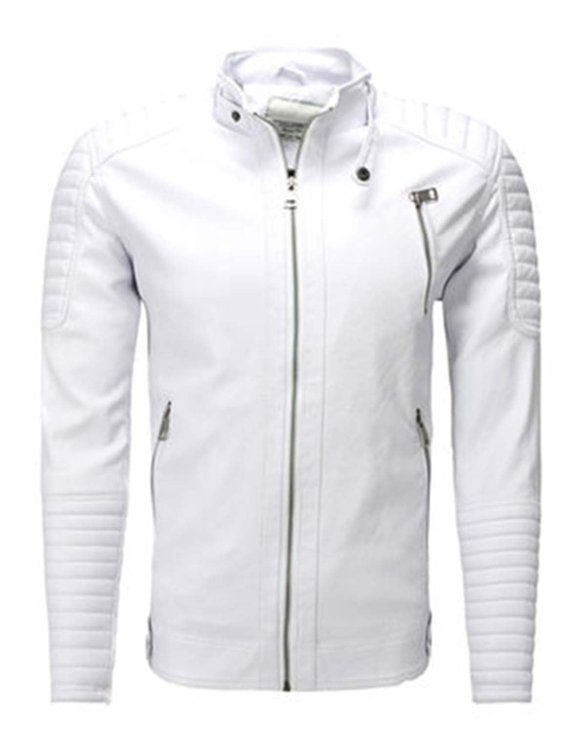 Vintage Motorcycle Men's White Biker Leather Jacket