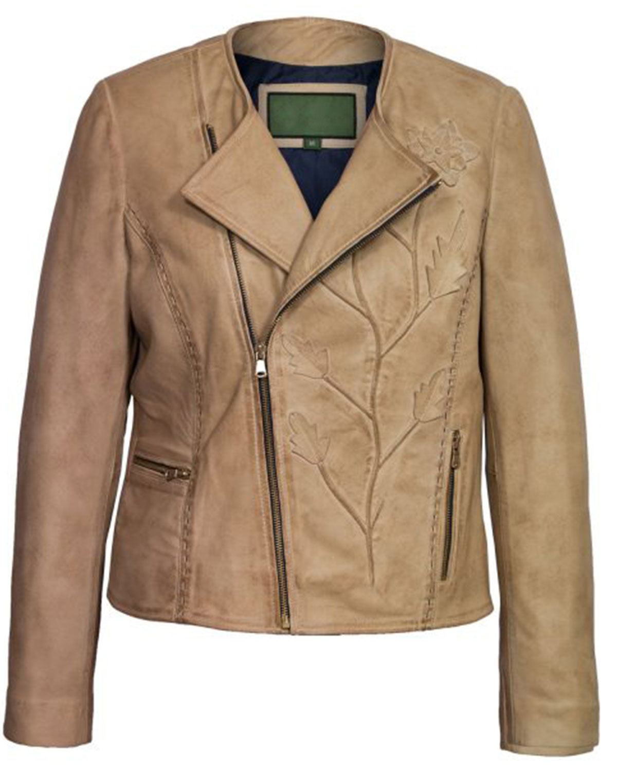 Women’s Sand Collarless Leather Jacket