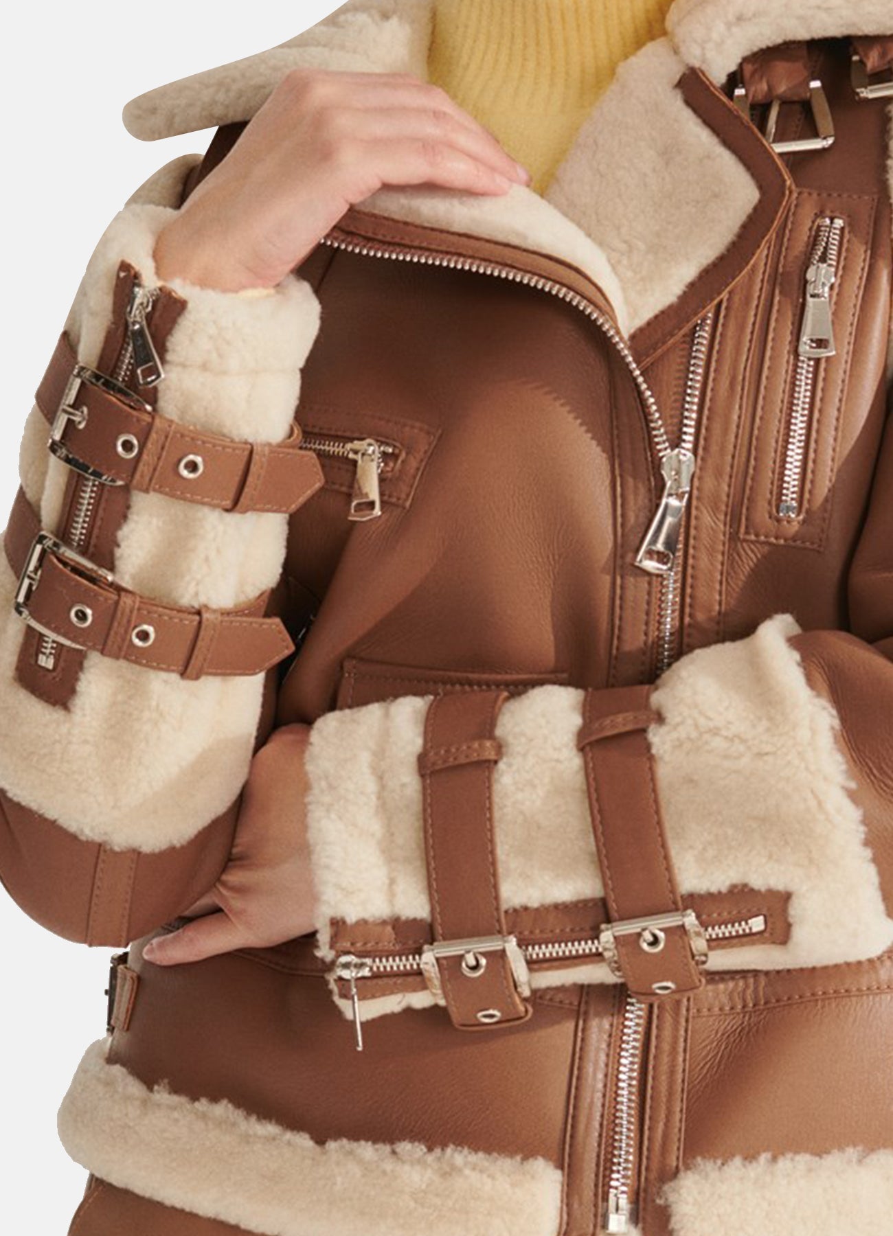 Women's Sports Brown Shearling Leather Jacket